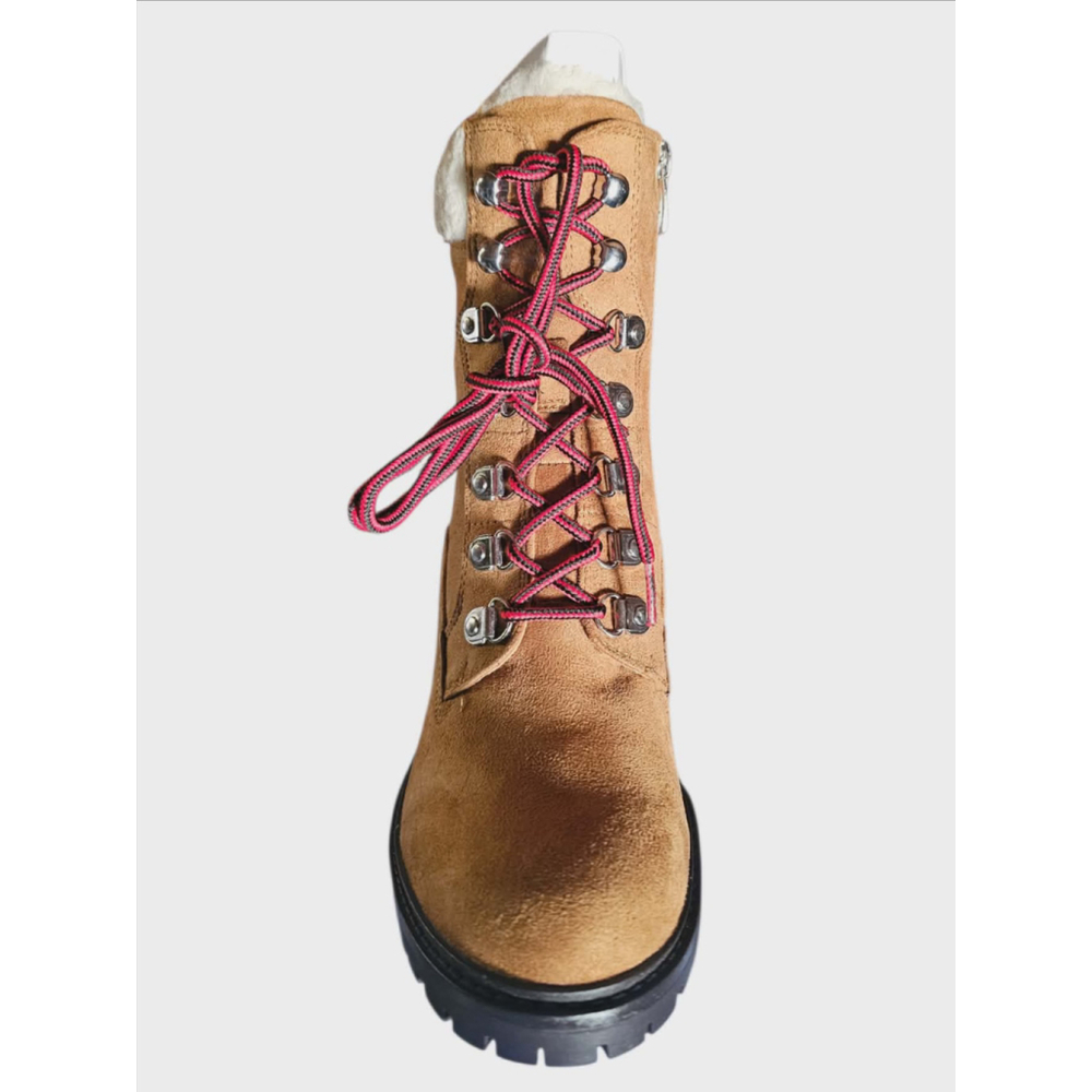 Nine West Peer Sherpa Cuff Ankle Boot Dark Natural Suede Red Laces Size 8 NIB - Picture 4 of 6